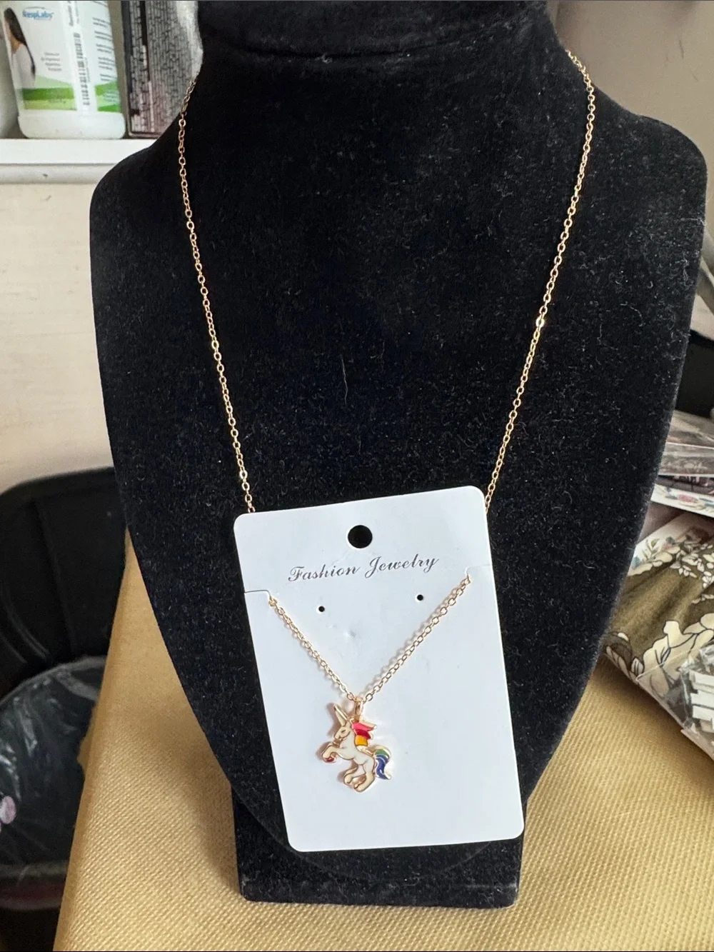 925 Sterling Silver Gold Tone Enamel Rainbow Unicorn Pendant Necklace